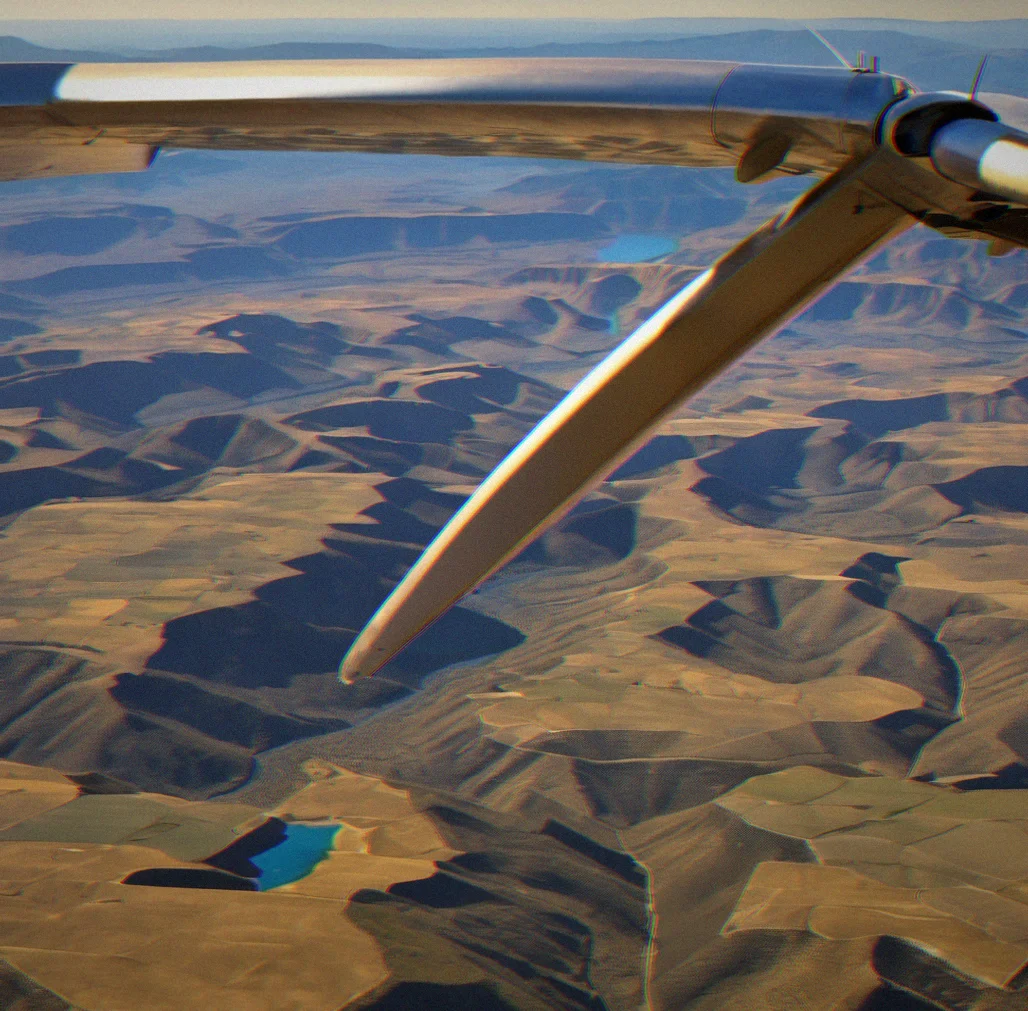 Cessna 172 wing strut visible with high desert basin stretching to distant blue mountains under clear afternoon light