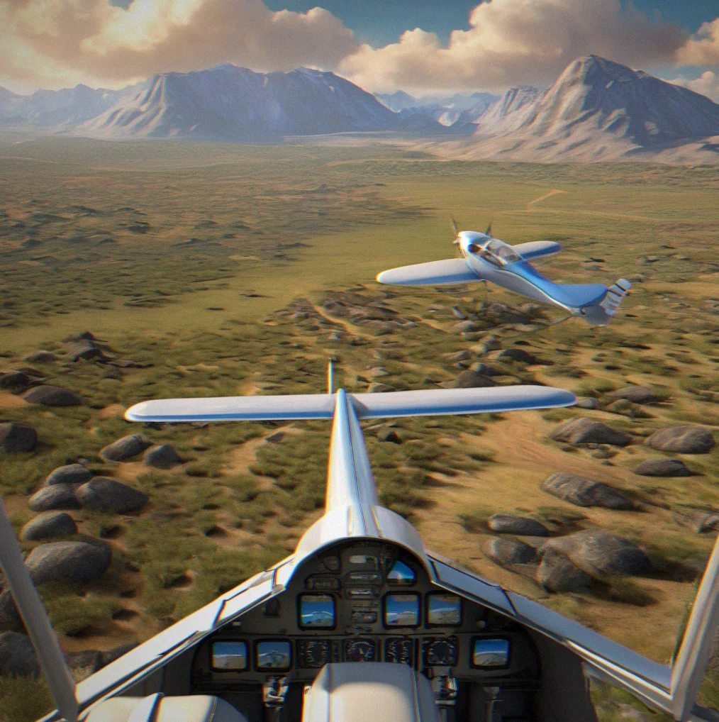 Grass airstrip cutting through sage brush with granite peaks rising sharply on the northern approach