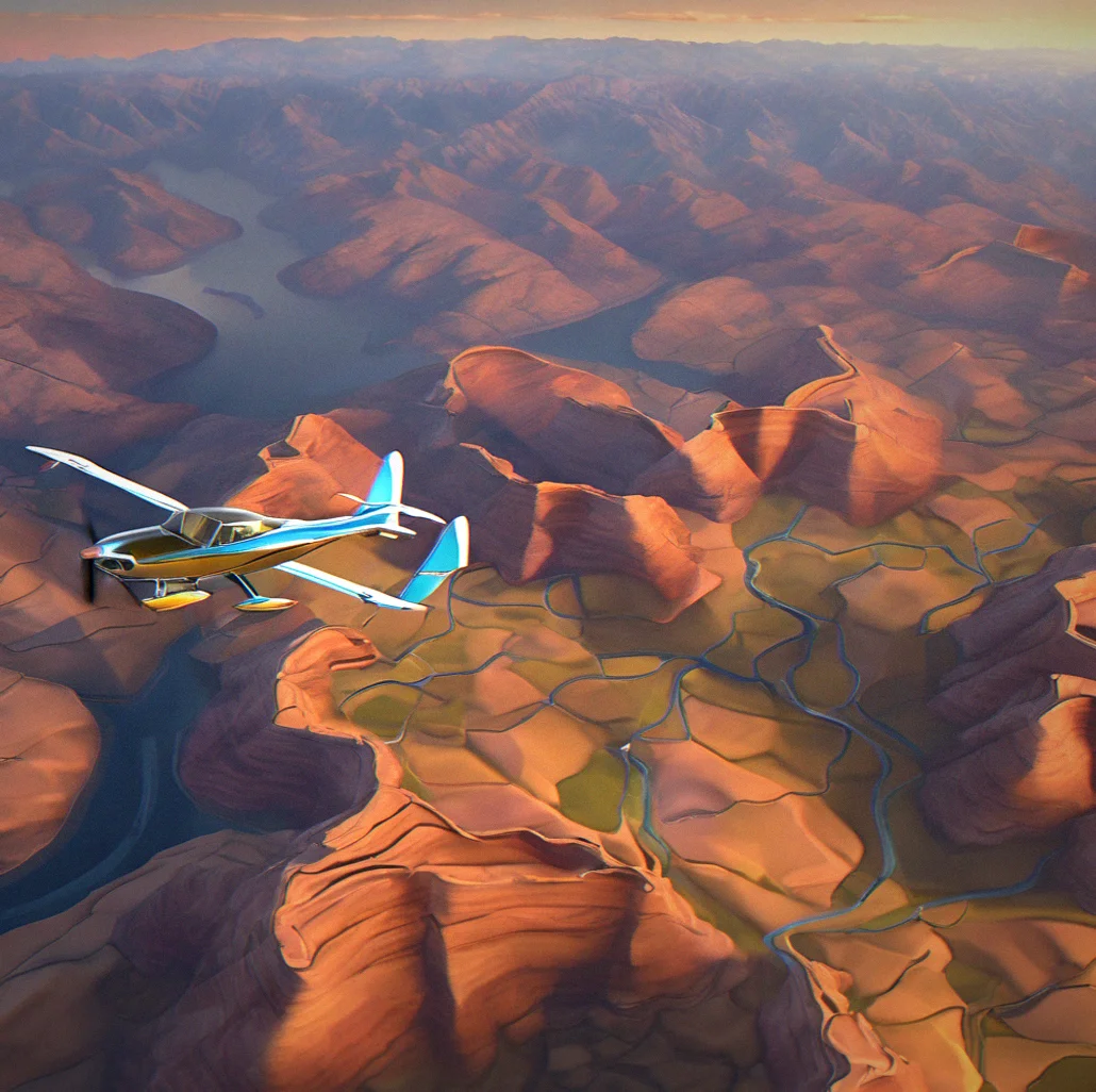 Thermal clouds forming in layers above a canyon system with light and shadow creating natural contour lines