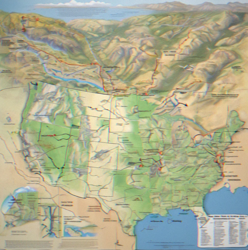 Regional map of western United States with marked airstrip locations and route corridors highlighted