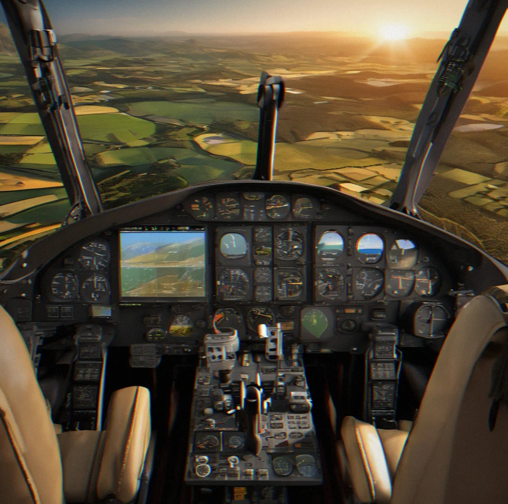 Aircraft instrument panel with analog clock showing passage of time during unrushed flight